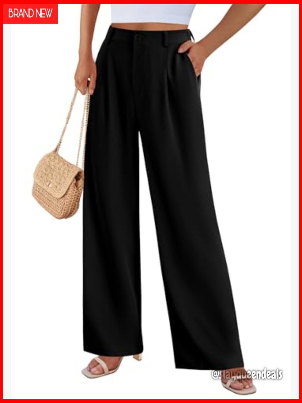Wide Leg High Waisted Work Pants with Pockets Trousers Dress Pants - Picture 4 of 7